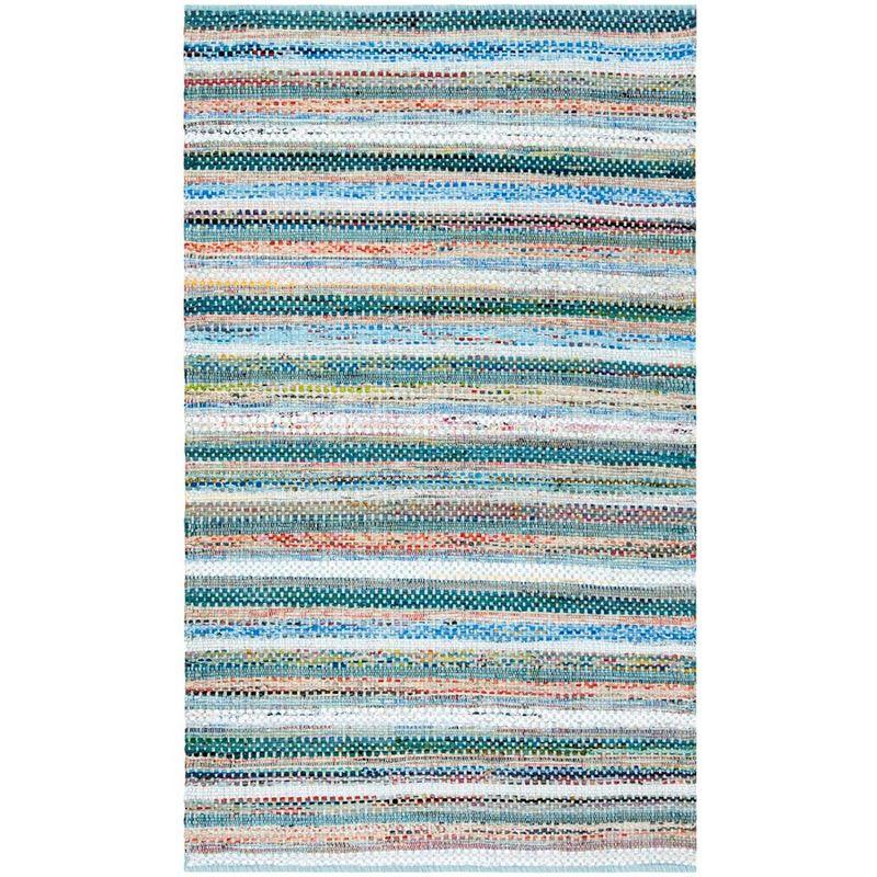 Coastal Breeze Aqua Stripe Hand-Woven Cotton 5' x 8' Area Rug