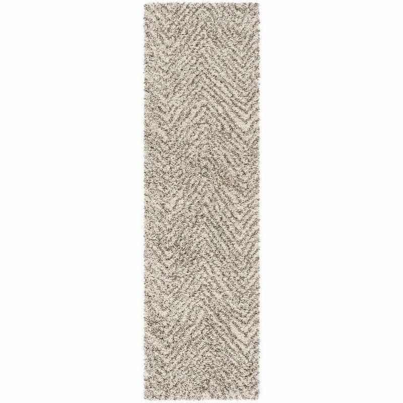 Ivory and Grey High Pile Shag Runner Rug