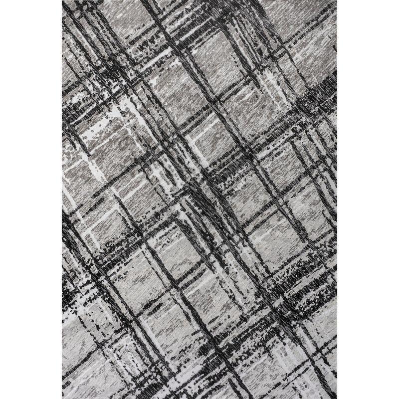 Abstract Linear Black & Gray Synthetic 4'x6' Area Rug