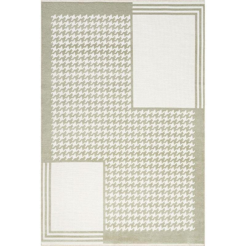 Green and White Geometric Reversible 4' x 6' Area Rug