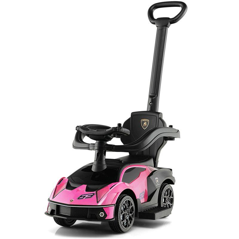 Costway 3-in-1 Licensed Lamborghini Ride on Push Car Stroller Sliding Car w/ Sound Pink