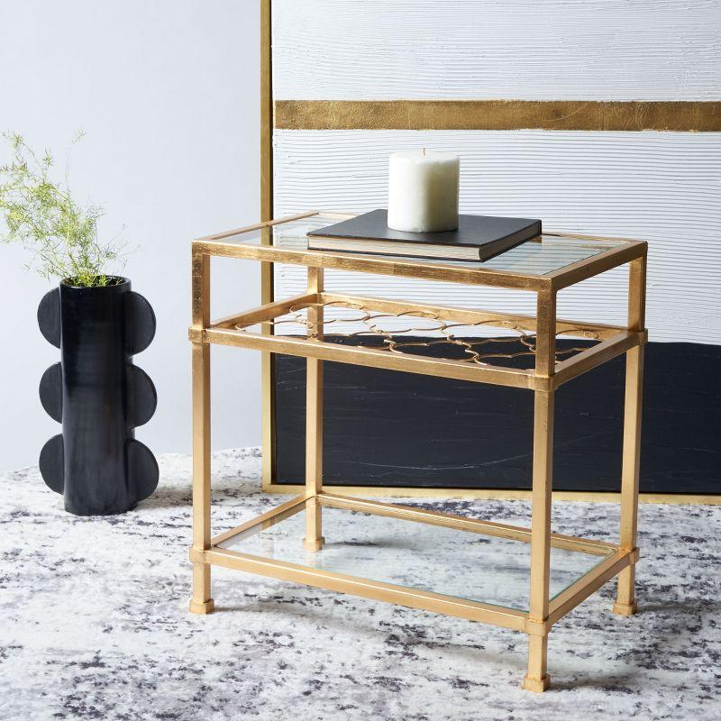 Hanzel Gold Leaf Glass Side Table - AMH8312A - Gold/Glass - Safavieh Couture