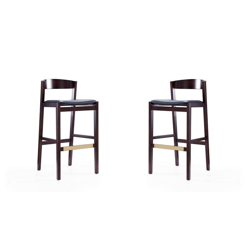 Set of 2 Klismos Upholstered Beech Wood Barstools Black - Manhattan Comfort: Danish Modern Design, Foam Padded, No Assembly Required