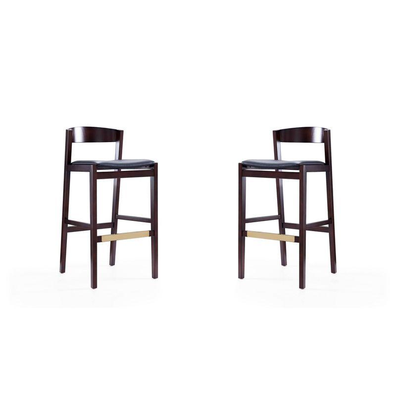 Danish Modern Klismos 41'' Black Faux Leather Beech Wood Barstool Set