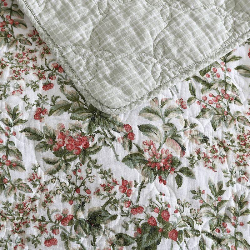 Twin Green Floral Cotton Reversible Quilt Set