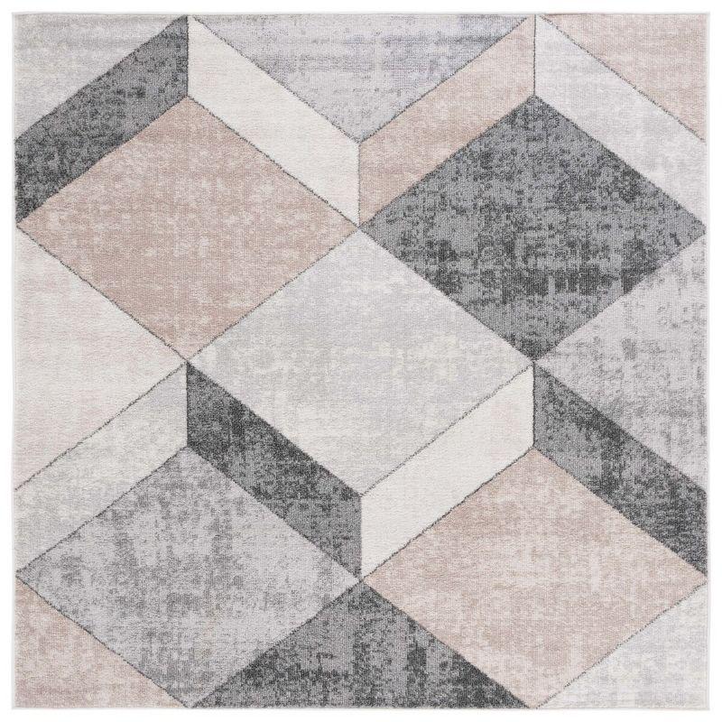 Phoenix Light Grey Beige Charcoal Geometric Area Rug 6'7"x6'7"