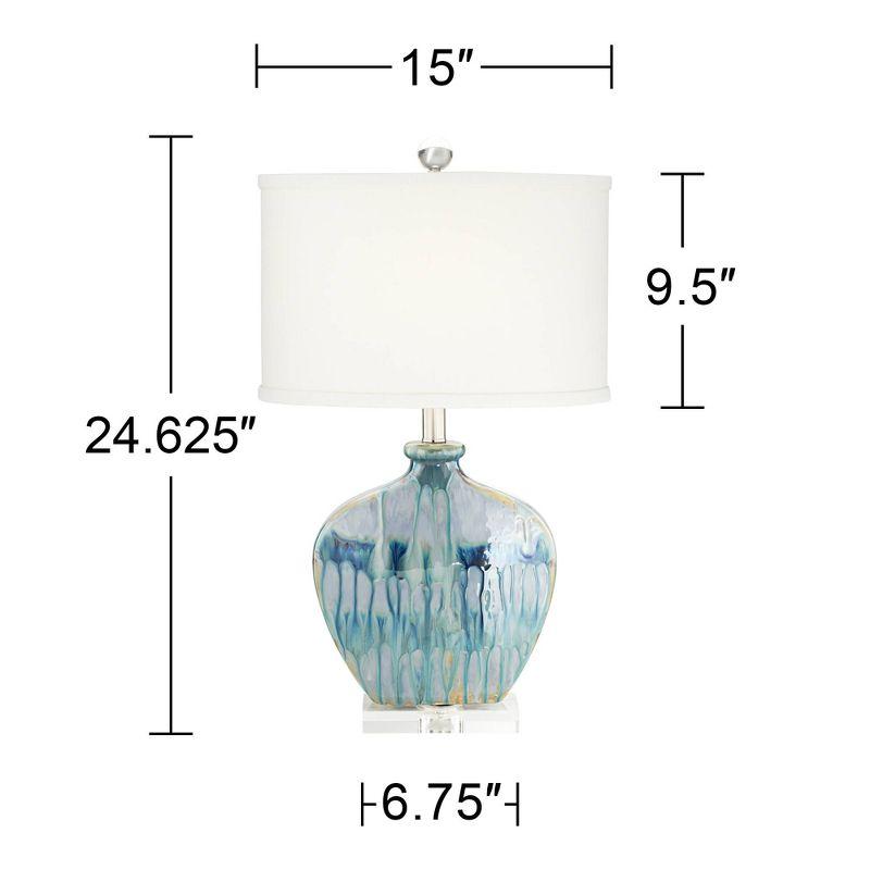 Possini Euro Design Mia 25" High Mid Century Modern Coastal Table Lamp Blue Drip Ceramic Single Off-White Shade Living Room Bedroom (Colors May Vary)