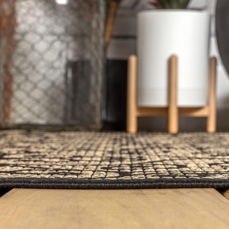 2'x8' Madrid Vintage Filigree Textured Weave Indoor/Outdoor Runner Rug, Black - JONATHAN Y