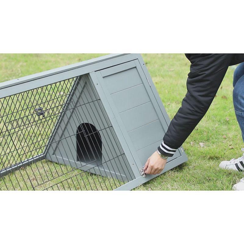 PawHut 46" x 24" Wooden A-Frame Outdoor Rabbit Cage Small Animal Hutch with Outside Run & Ventilating Wire