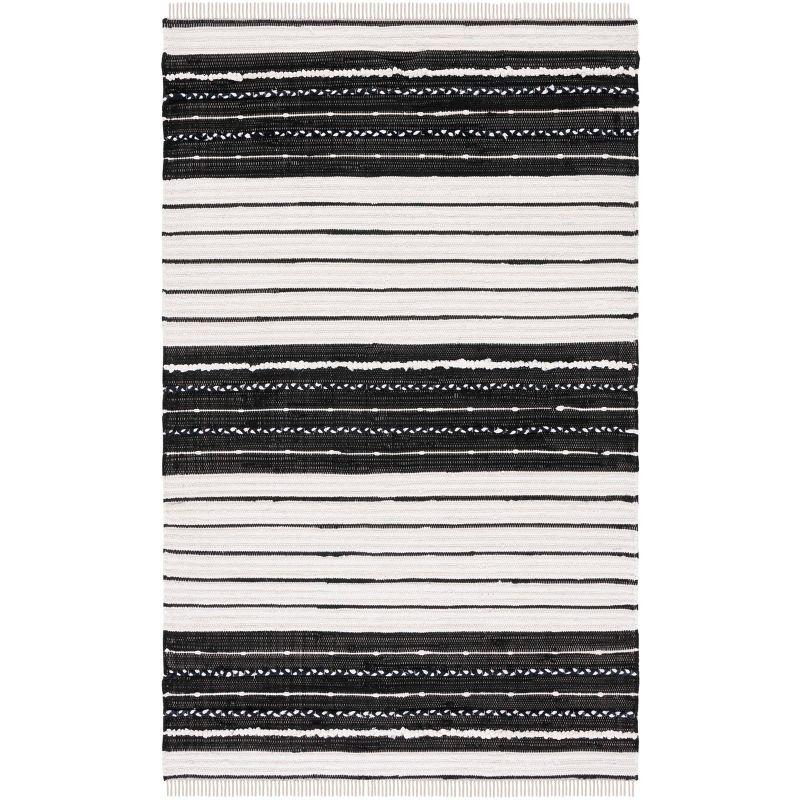 Black and White Striped Wool Cotton Area Rug