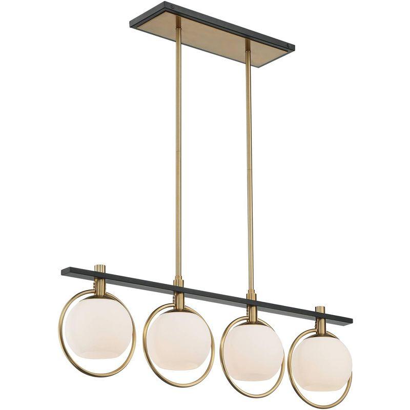 Possini Euro Design Carlyn Brass Black Linear Island Pendant Chandelier 33" Wide Modern White Glass Shade 4-Light LED Fixture for Dining Room Kitchen