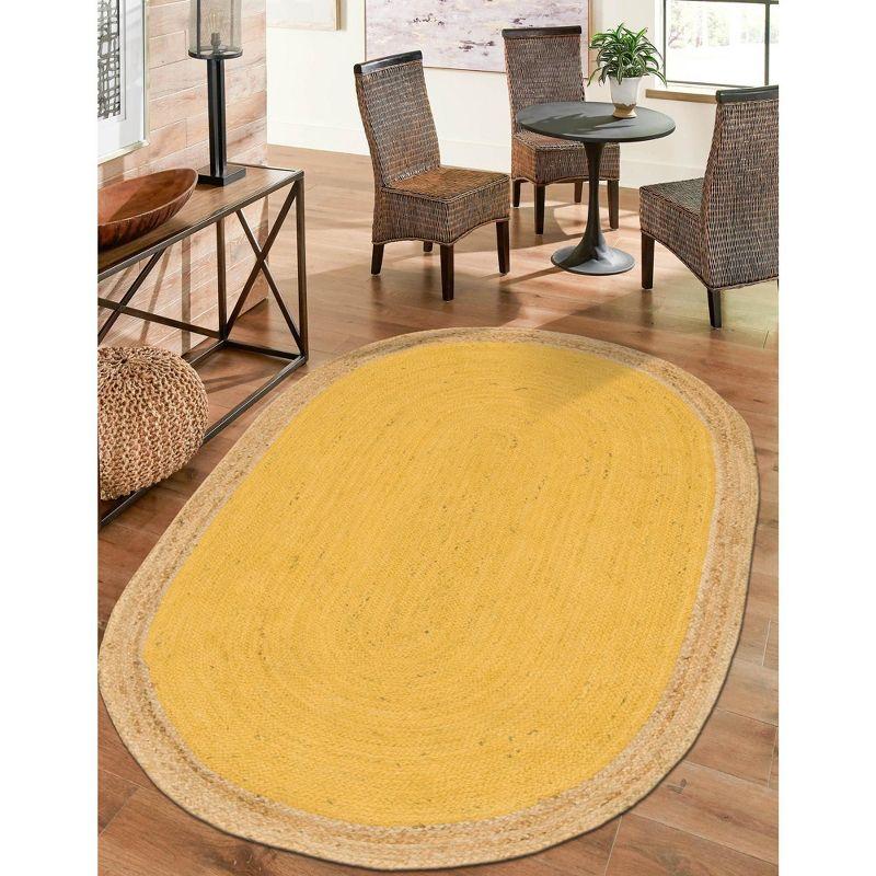 Yellow Oval Braided Jute 8' x 10' Area Rug