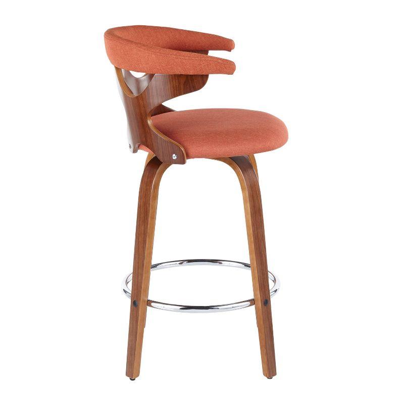 Set of 2 Gardenia Mid-Century Modern Counter Height Barstools Orange - Lumisource: Swivel, Wood & Metal Frame, Polyester Upholstery