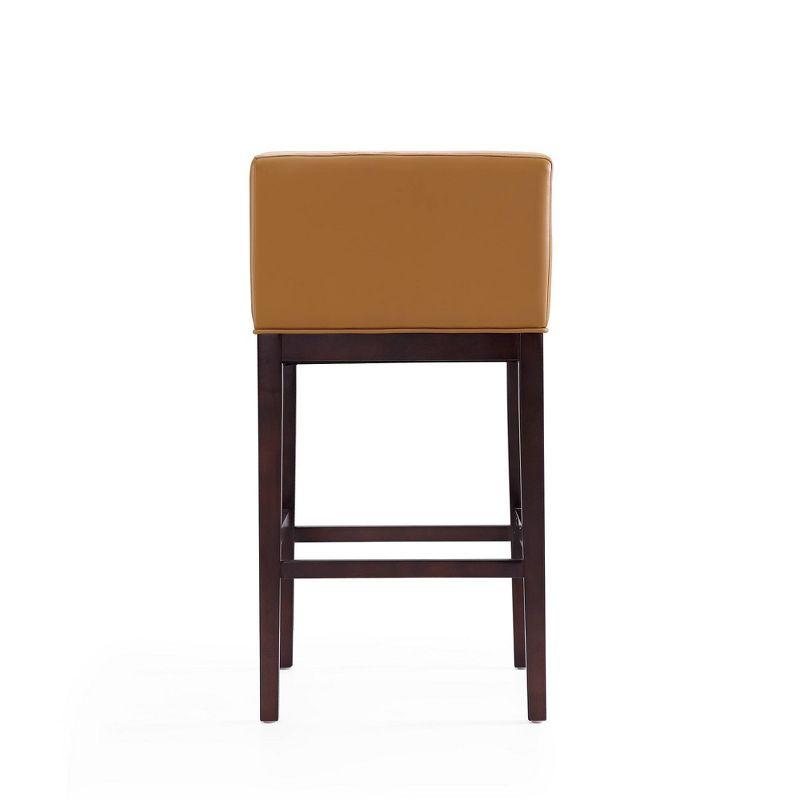 Kingsley Mid-Century Camel Leather Barstool with Dark Walnut Frame