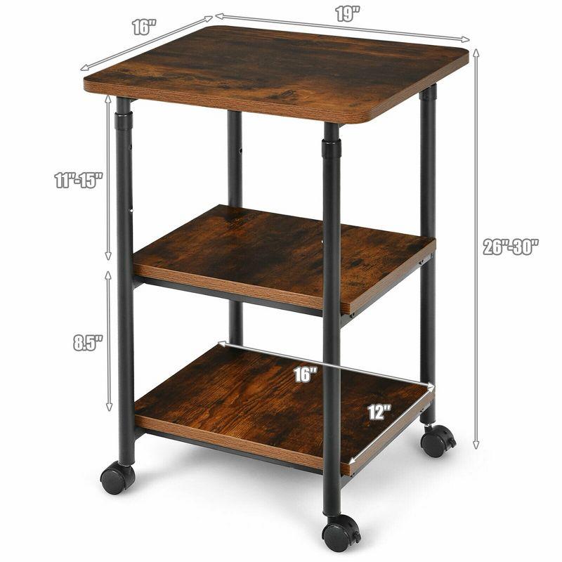 Tangkula 3-Tier Adjustable Rolling Under Desk Printer Cart with 3 Storage Shelves Printer Stand for home office