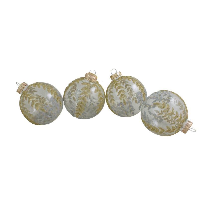 Set of 4 Clear and Gold Glitter Glass Christmas Ornaments