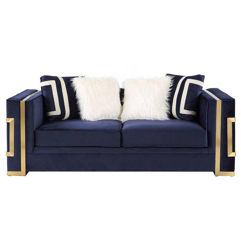 80" Virrux Loveseat Blue Velvet/Gold Finish - Acme Furniture