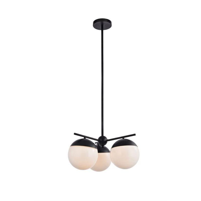 Elegant Lighting Eclipse 3 Lights Black Pendant With Frosted White Glass