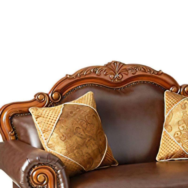 Acme Furniture 67" Dresden Sofa Brown Synthetic Leather/Chenille/Cherry Oak