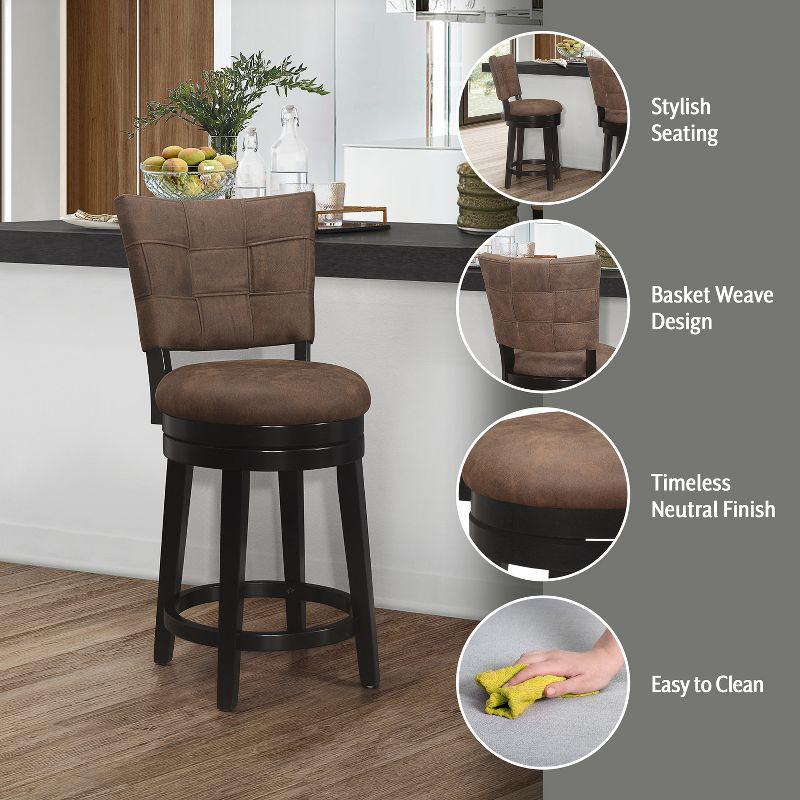 26" Kaede Wood and Upholstered Swivel Counter Height Barstool Black/Chestnut - Hillsdale Furniture: Matte Finish, Polyester, Foam Filled