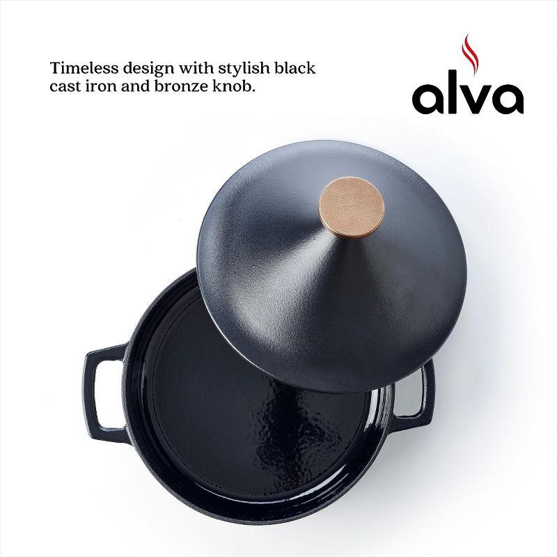 Alva Nori Enameled Cast Iron Tagine Pot, Scratch Resistant, Non Toxic, Includes Cone Lid & Bronze Knob - 102.4 Oz, 11"