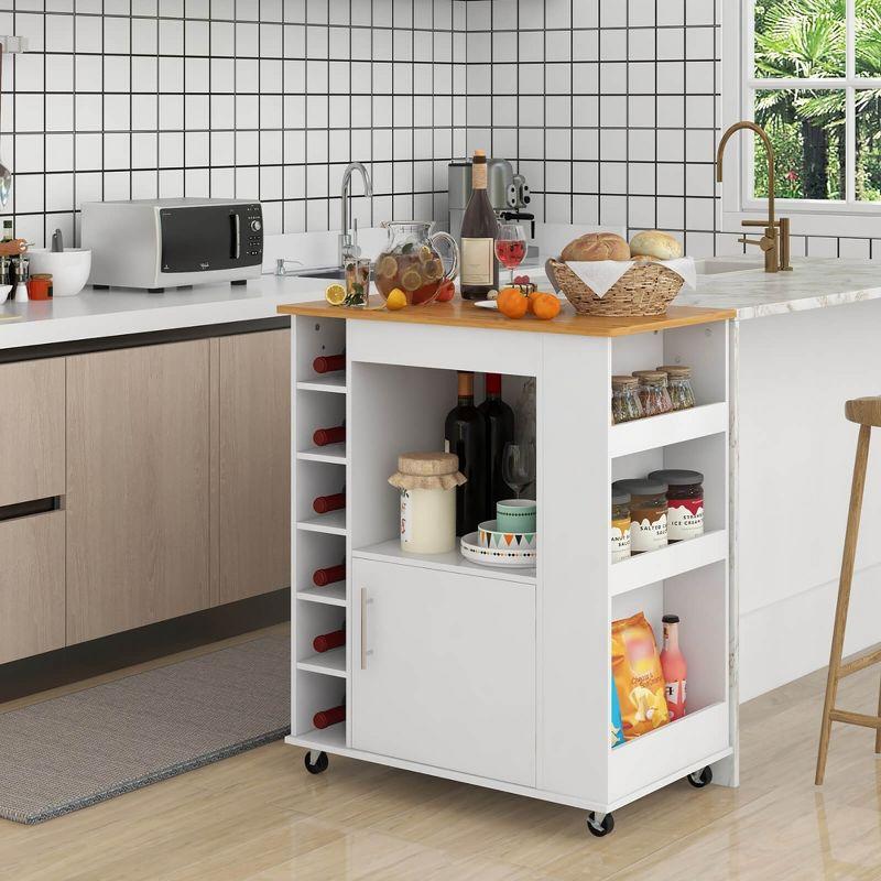 Tangkula Kitchen Cart on Wheels Mobile Kitchen Storage Island w/ 6-Bottle Wine Rack