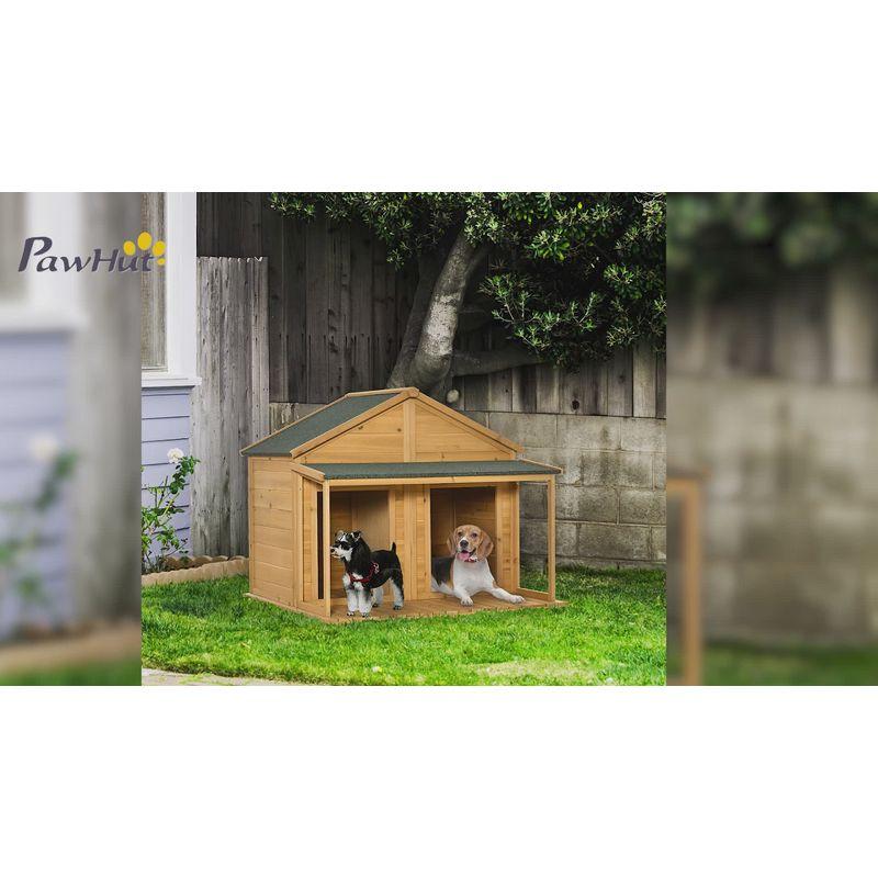 PawHut Wooden Dog House Outdoor Duplex for 2 Medium or Small Dogs, Outdoor Double Dog House with Porch, 50" x 43" x 43"