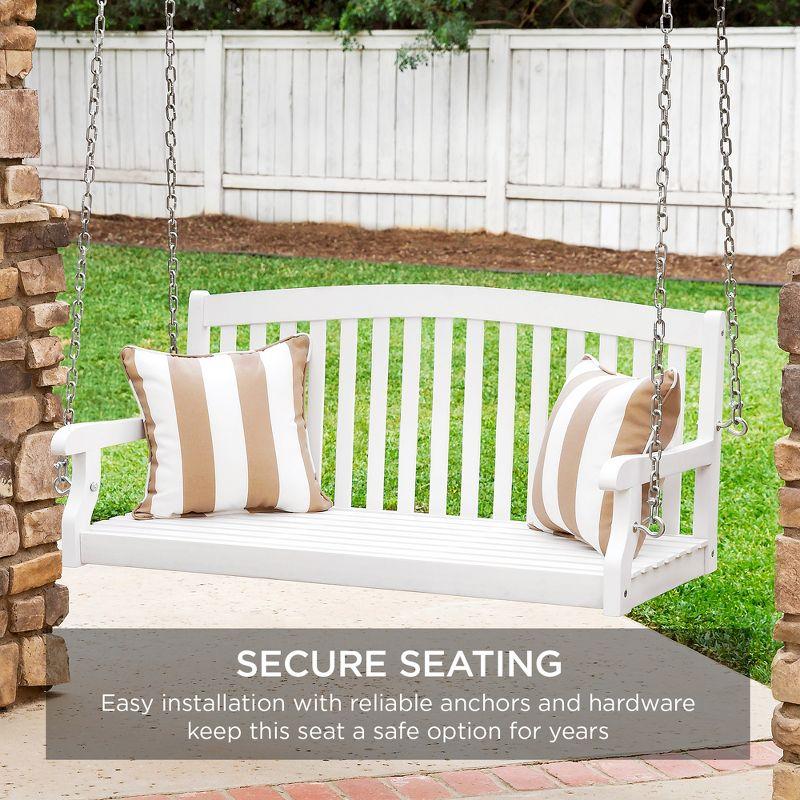 Best Choice Products 48in Wood Porch Swing Outdoor Patio Hanging Bench Chair w/ Mounting Chains, 500lb Capacity - White