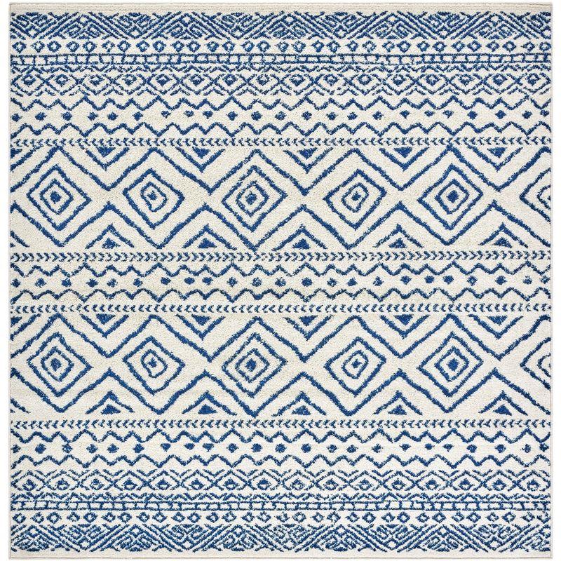 Ivory Navy Hand-Knotted Square Synthetic Area Rug - 3' x 3'