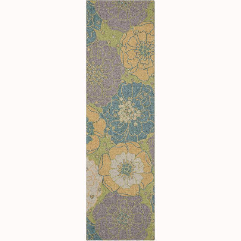 Floral Bliss Green Synthetic 2'3" x 8' Indoor/Outdoor Area Rug