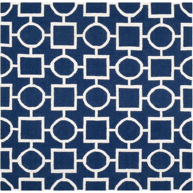 Dhurries DHU639 Hand Woven Area Rug - Navy/Ivory - 6'x6' - Safavieh.