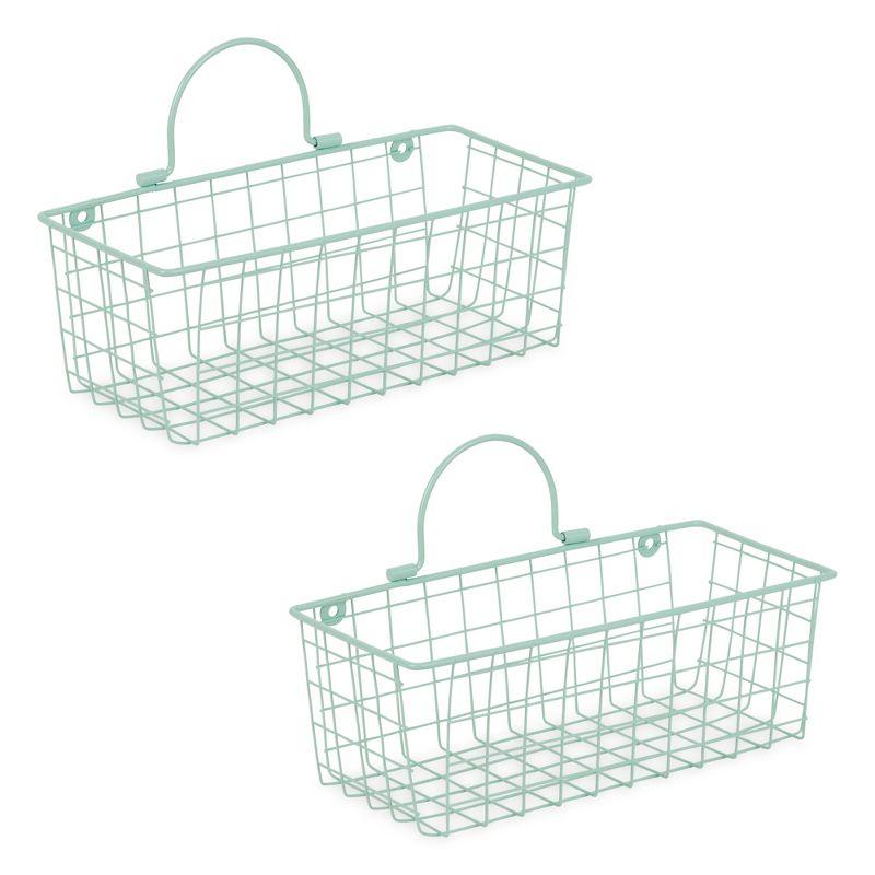 Small Aqua Wire Wall Basket Set/2