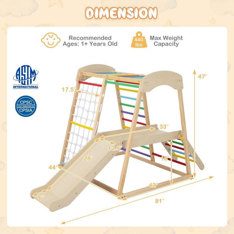 Costway 6-in-1 Indoor Jungle Gym Wooden Playground Climber Playset for Kids 1+ Years Multicolor/Natural