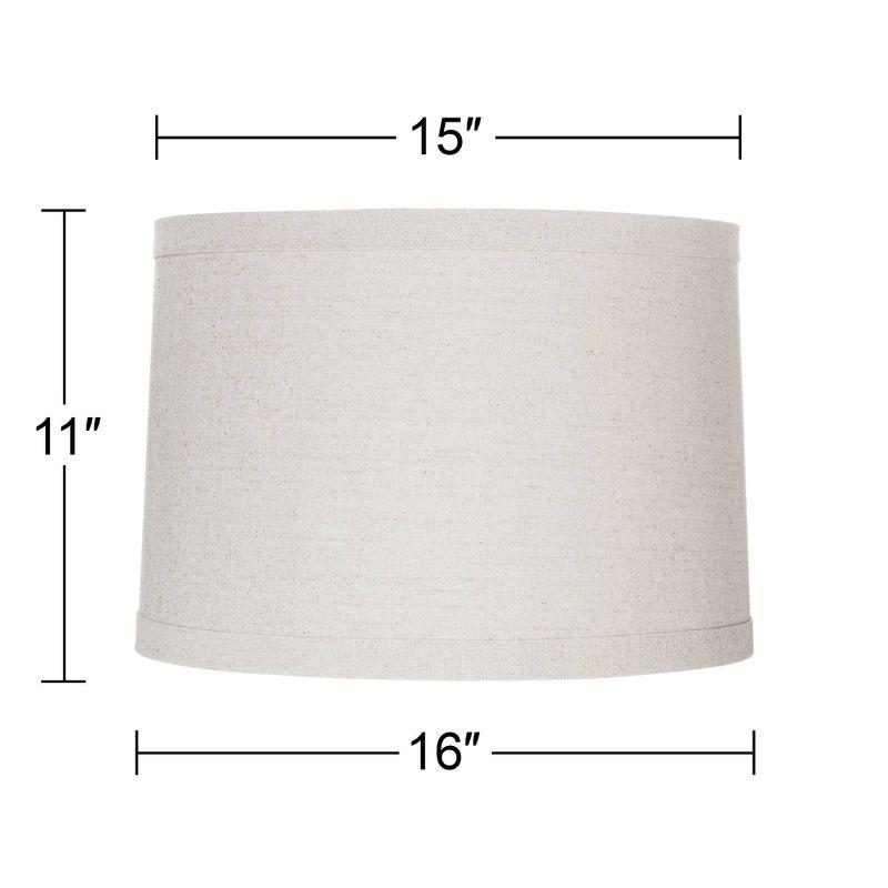 Springcrest Natural Linen Medium Drum Lamp Shade 15" Top x 16" Bottom x 11" High (Spider) Replacement with Harp and Finial