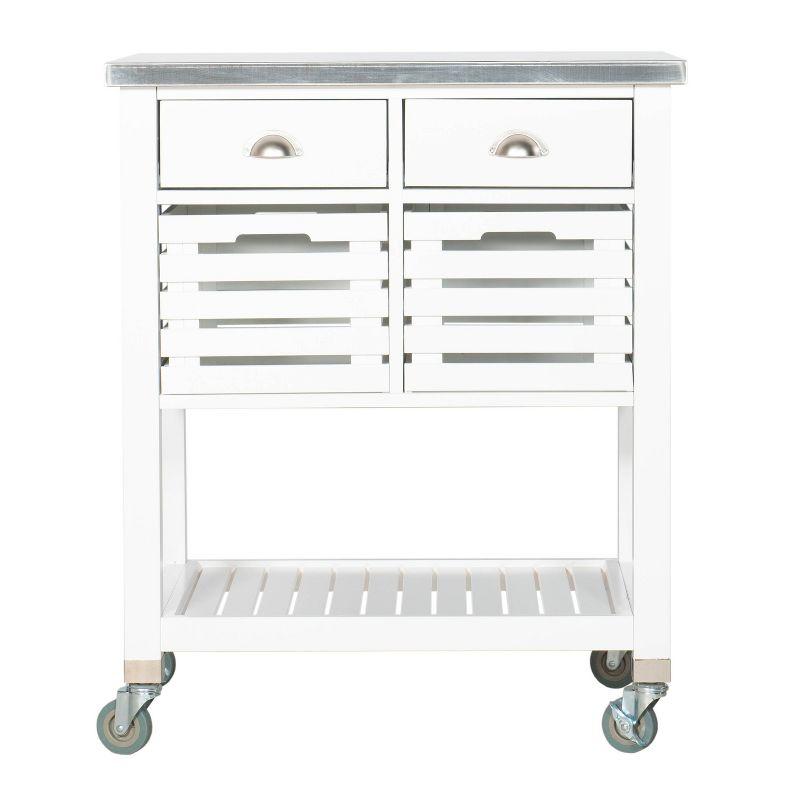 Robbin White Wood Kitchen Cart: Stainless Steel Top, Storage on Wheels - Linon