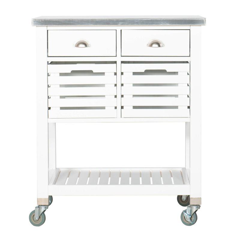 Farmhouse Charm White Stainless Steel Kitchen Cart with Butcher Block