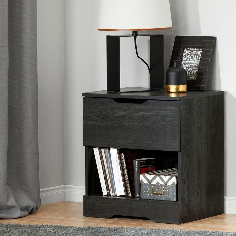 Gray Oak 1-Drawer Nightstand with Open Storage