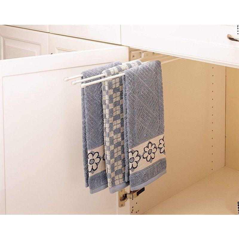 Rev-A-Shelf Pullout Dish Towel Bar Under Kitchen Cabinet 3 Prong, White