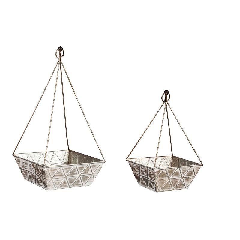 Evergreen Geometric Brushed Iron Planters, Set of 2