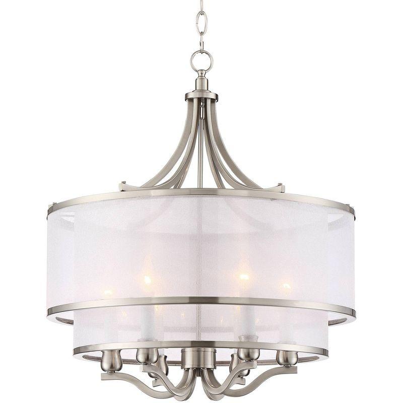 Possini Euro Design Nor Brushed Nickel Pendant Chandelier 23" Wide Modern Double White Organza Shade 6-Light Fixture for Dining Room Kitchen Island