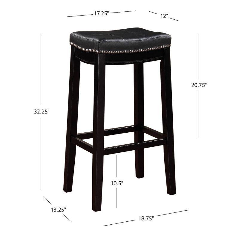 Claridge Backless Faux Leather Nailhead Saddle Barstool Black - Linon: Rubberwood Frame, 32.25" Height