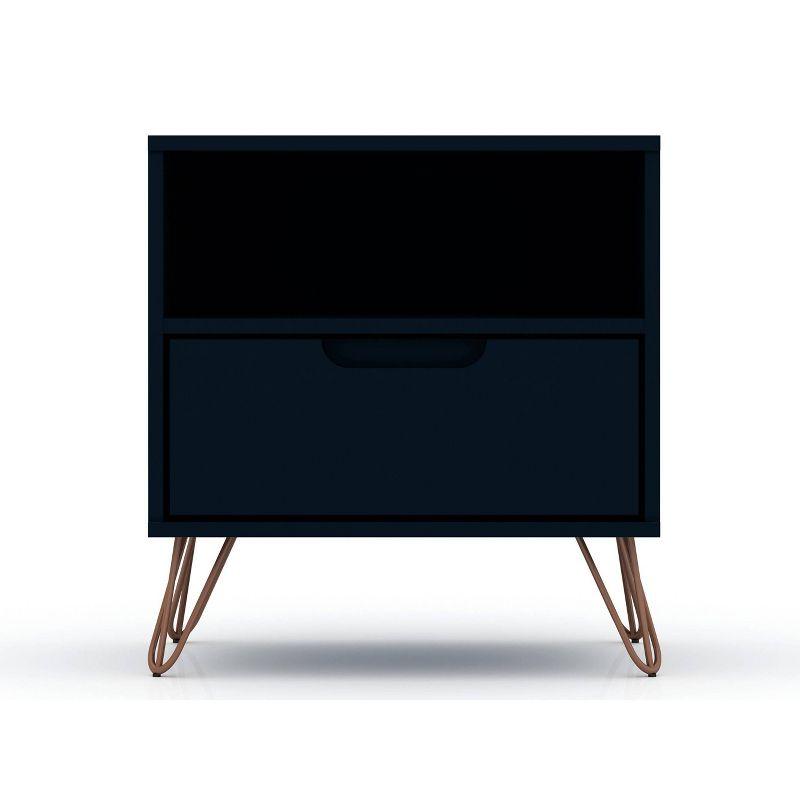 Set of 2 Rockefeller 1 Drawer Nightstands Tatiana Midnight Blue - Manhattan Comfort