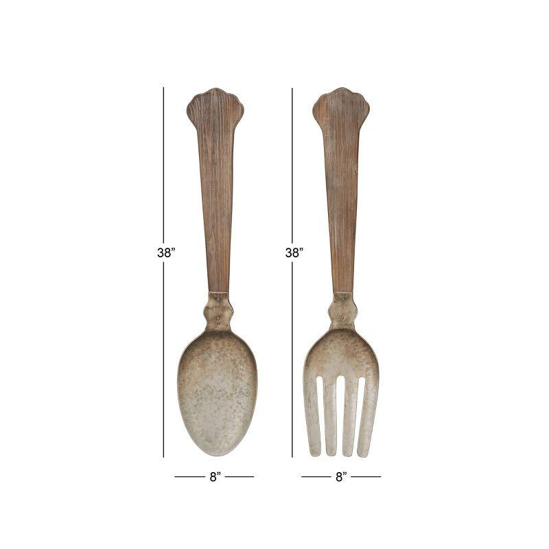 Metal Utensils Spoon and Fork Wall Decor Set of 2 Brown - Olivia & May: Iron Artwork, Farmhouse Style, Vertical Display