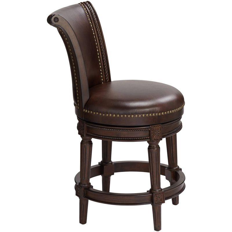 55 Downing Street Addison Walnut Swivel Bar Stool Brown 26" High Traditional Mocha Leather Cushion with Backrest Footrest for Kitchen Counter Height