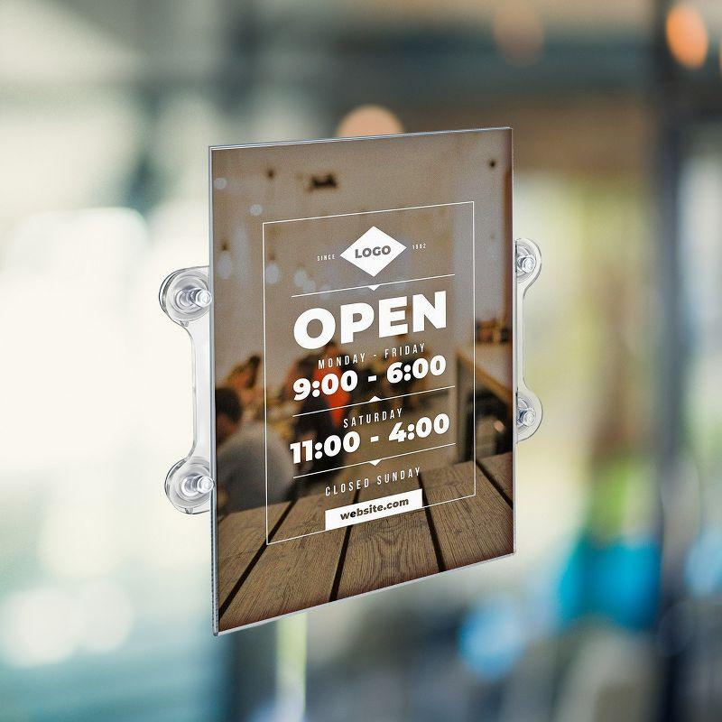 Azar Displays Clear Acrylic Window/Door Sign Holder Frame with Suction Cups 11"W x 17''H, 2-Pack