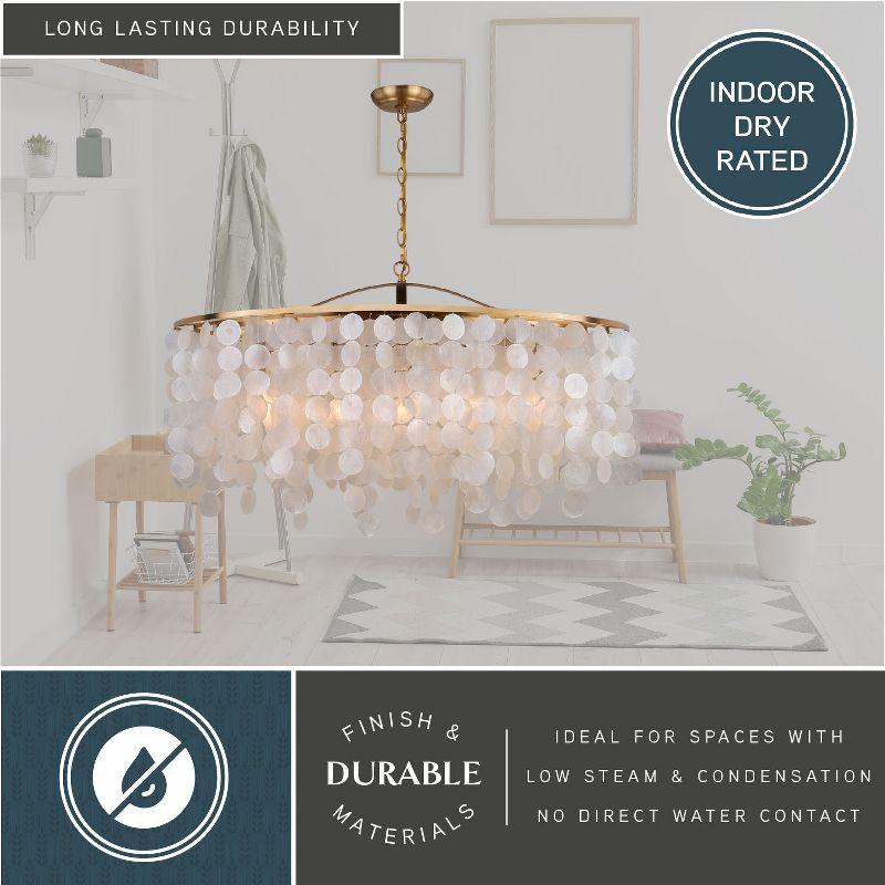 VAXCEL Elsa 5 Light Gold Brass Modern Coastal Glam Linear Chandelier Island Pendant Fixture with Capiz Shell