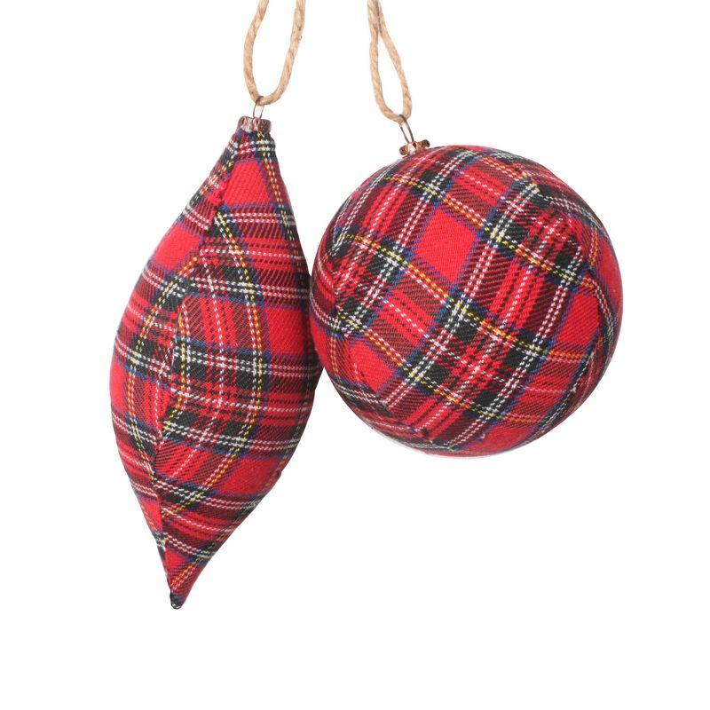 Red and Black Plaid Cloth Christmas Ornament Set