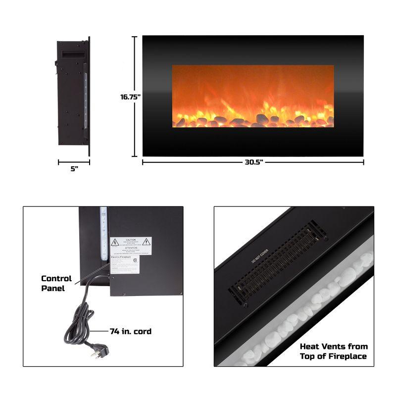 Hasting Home Electric Fireplace Wall-Mounted Heater with 13 Backlight Colors, Adjustable Heat, and Remote Control 31-Inch LED Faux  (Black)