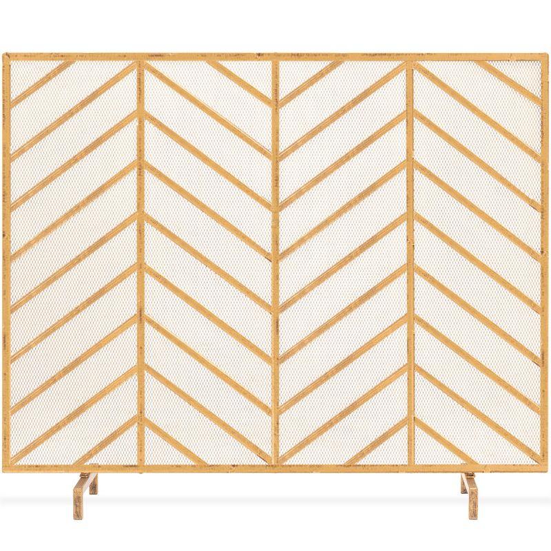 Best Choice Products 38x31in Single Panel Handcrafted Iron Chevron Fireplace Screen w/ Distressed Finish