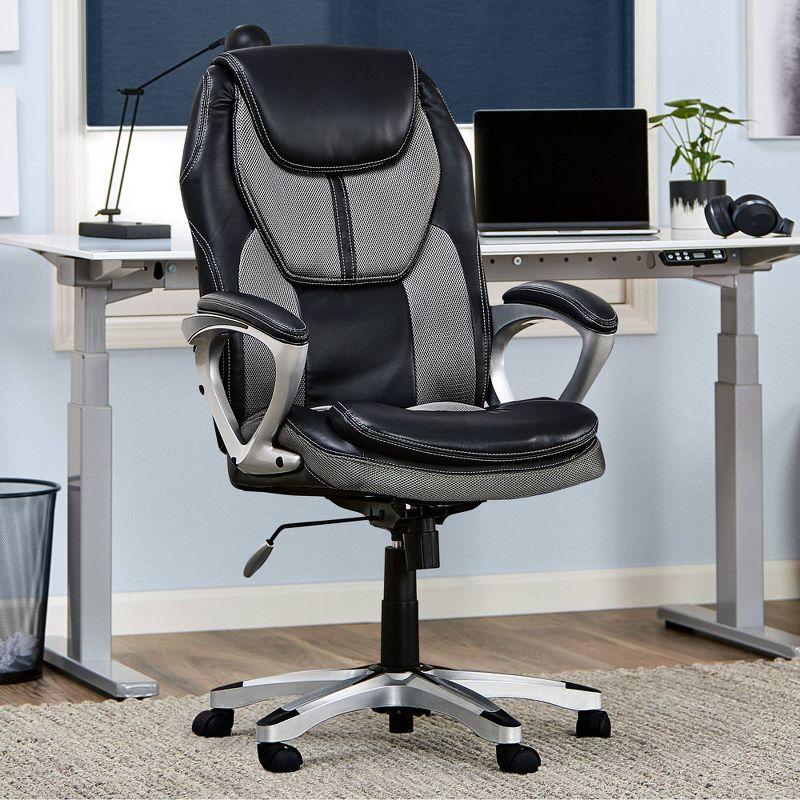 High-Back Ergonomic Executive Gaming Chair in Gray Mesh & Faux Leather